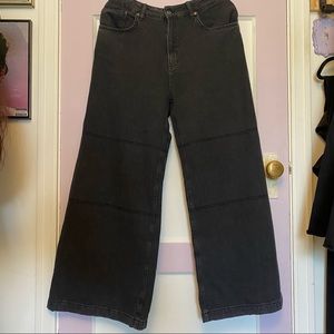 BLACK WIDE LEG RAGGED PRIEST JEANS